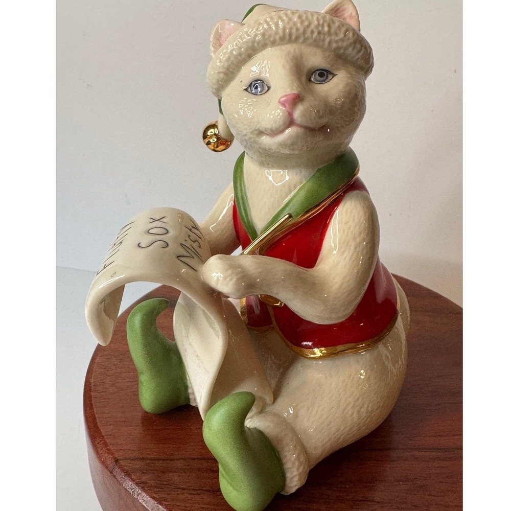 MINT Lenox Santa's Kitty Elf Figurine Blue Eyes Christmas Cat Holiday Decor